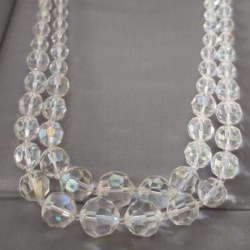 Collana anni 60 a doppio filo 40/44 cm, perle di Cristallo