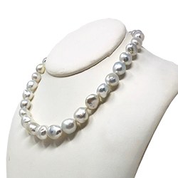 Collana 43/44 cm di perle barocche australiane bianche argento da 9 a 13 mm