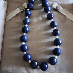 Collana antica Lapislazuli Afghani 12 mm con perle di coltura 3 mm