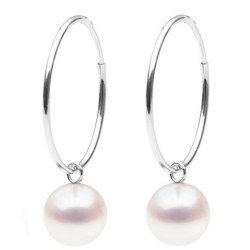 Orecchini Creoli in Argento 925 perle coltivate Akoya bianche