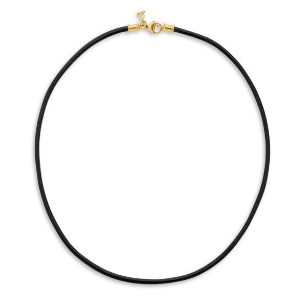 Cordone di cuoio nero cerato di 42 cm spessore 1,5 mm con fermaglio in oro 18k