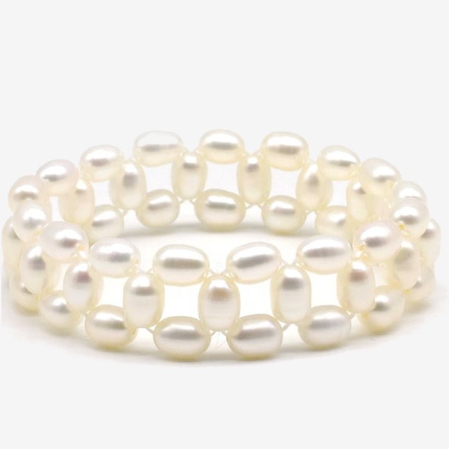 Braccialetto con perle d'acqua dolce chicchi di riso 5-6 mm colori naturali Taglia Unica