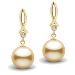 Orecchini in oro 18k con diamanti e perle filippine dorate AAA da 9-10 mm