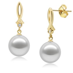 Orecchini in oro 18k e diamanti con perle d'acqua dolce 9-10 mm AAA