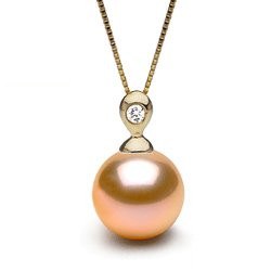 Pendente oro 18k diamante Perla Acqua Dolce DOLCEHADAMA rosa pesca