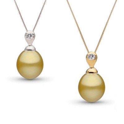  Pendente in oro 18k Diamante e perla delle Filippine dorata a goccia AAA