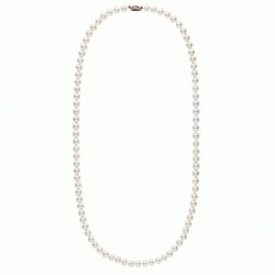 Collana 66 cm di perle d'acqua dolce, 7-8 mm bianche AAA chiusura in oro 14k