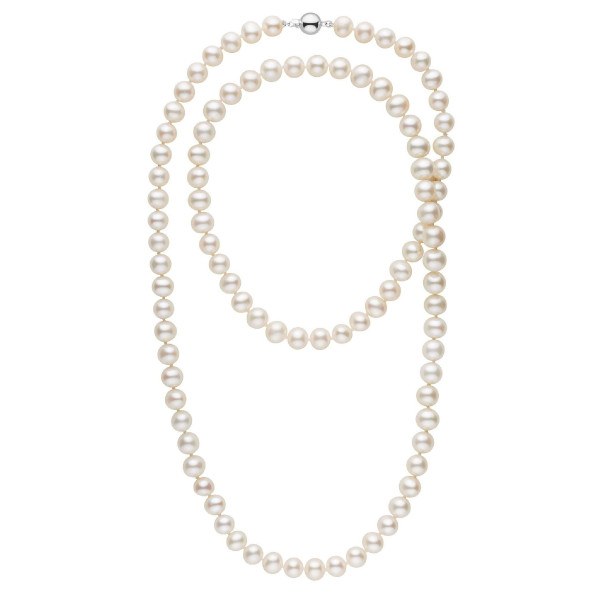 Collana Sautoir 90 cm di perle di coltura d'acqua dolce, 9-10 mm, bianche