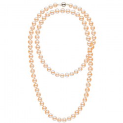 Collana sautoir 114 cm di perle d'acqua dolce rosa pesca da 8-9 mm