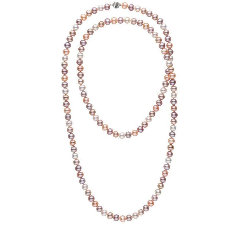 Collana sautoir 90 cm di perle d'acqua dolce multicolori da 8-9 mm