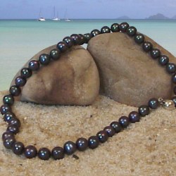 Collana 40 cm di perle d'acqua dolce nere da 8 a 9 mm
