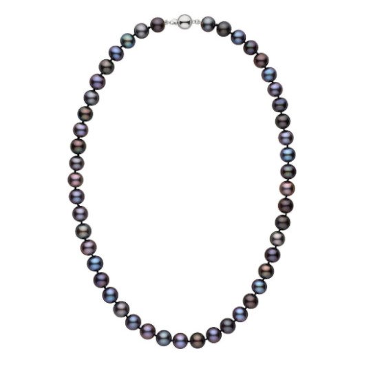 Collana 45 cm di perle d'acqua dolce nere da 8,5 a 9 mm AAA