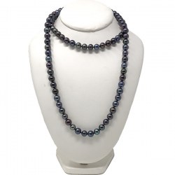 Collana Sautoir 90 cm di perle d'acqua dolce nere da 8,5 a 9,5 mm AAA
