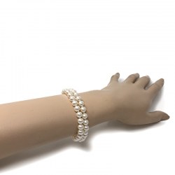 Braccialetto a doppio filo 18 cm Perle d'acqua dolce 6-7 mm bianche AA+ Argento 925