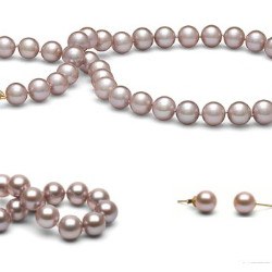 Parure 3 gioielli 45/18 cm perle d'acqua dolce 8-9 mm lavanda DOLCEHADAMA