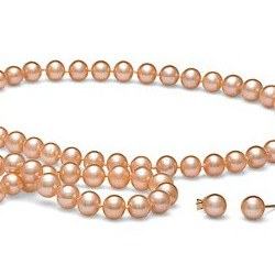 Parure 3 gioielli di perle di coltura d'acqua dolce, 6-7 mm, rosa pesca