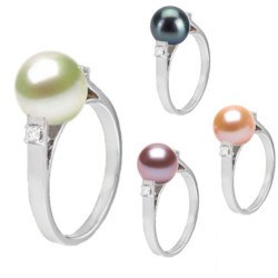 Anello Argento 925 diamanti e perla d'acqua dolce 8-9 mm AAA
