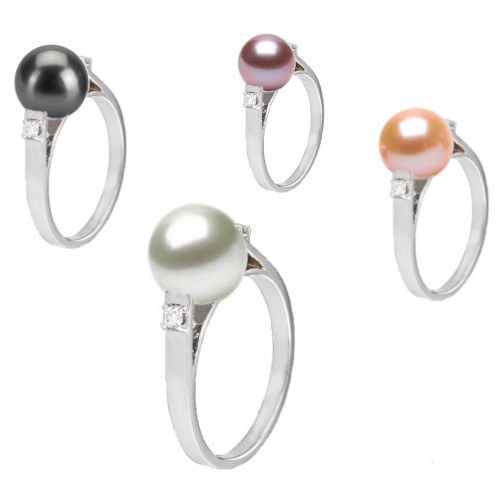 Anello Argento 925 diamanti e perla d'acqua dolce 8-9 mm AAA