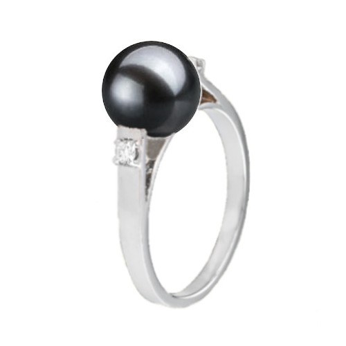 Anello in Argento 925 rodiato, Perla d'Acqua Dolce Nera 8-9 mm AAA