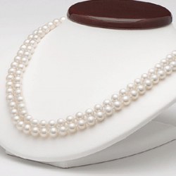 Collana doppio filo 43/45 cm perle Akoya, 6,5-7 mm bianche AA+ Oro bianco 14k