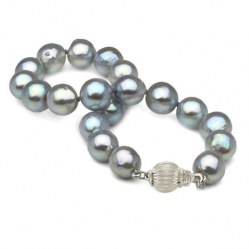 Braccialetto di Perle Akoya barocche, 8,5-9 mm blu argento, 18 cm