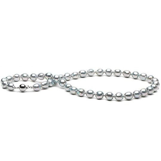 Collana di Perle Akoya Barocche 45 cm, 9-9,5 mm blu argento