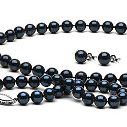 Parure 3 gioielli di perle Akoya 45/18 cm 6.5-7 mm nere AA+