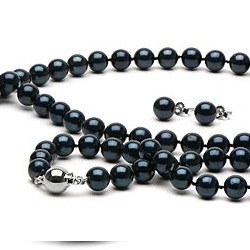 Parure 3 gioielli di perle Akoya 45/18 cm 7-7.5 mm nere AA+