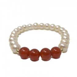 GD Signs Bracciale In Pietre Naturali Con Perla D'Argento 925 – Fatto A Mano, Regolabile, Confezione Regalo