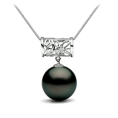 Pendente Argento 925 zircone e perla nera di Tahiti a partire da 9-10 mm