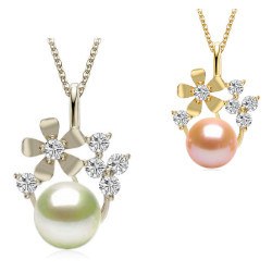 Pendente in oro 9k e diamanti con perla Acqua Dolce AAA