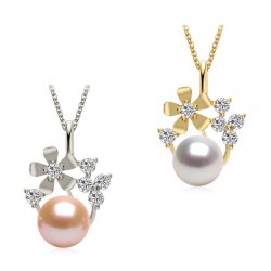 Pendente in oro 9k e diamanti con perla Acqua Dolce AAA