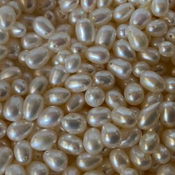 Lotto di 20 perle d'acqua dolce a chicco di riso bianco 6x7,5 mm ovali forate trasversalmente