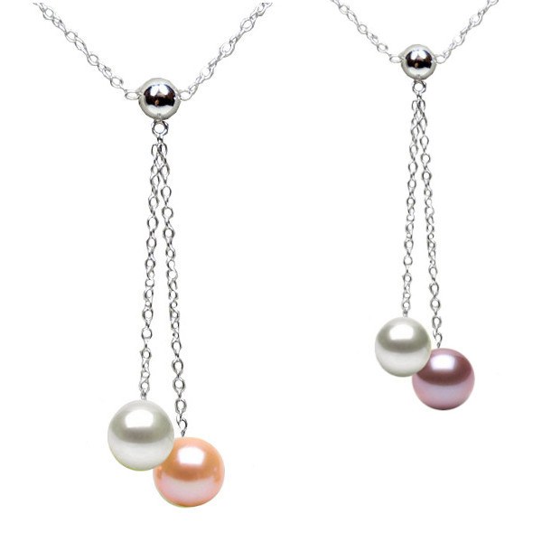 Collana Argento 925 40 cm con 2 Perle d'Acqua Dolce qualità DOLCEHADAMA