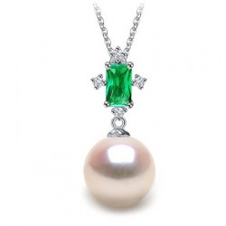Pendente in Argento 925 tormalina verde e Perla Akoya bianca AAA
