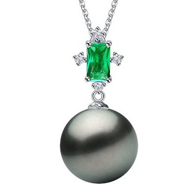 Pendente in argento tormalina verde e perla di Tahiti