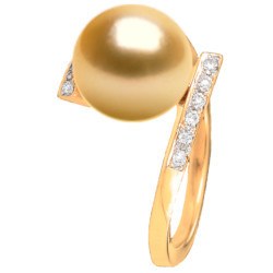 Anello Oro 18k diamanti perla delle Filippine dorata 9-10 mm AAA