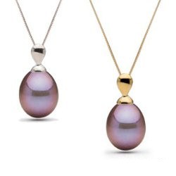 Pendente in oro 18k Perla d'Acqua Dolce a Goccia Lavanda 9-10 mm AAA