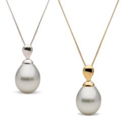 Pendente Oro 18k perla Australiana bianca Drop 10-11 mm AAA