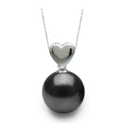 Pendente Cuore in argento 925 con Perla Akoya Nera AAA