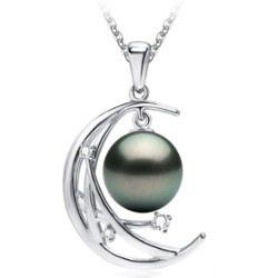 Pendente Luna in argento con perla nera di Tahiti 9-10 mm AAA