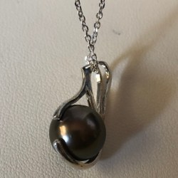 Pendente e Catenina 40 cm Argento 925 Perla di coltura di Tahiti 11 mm Peacock AAA
