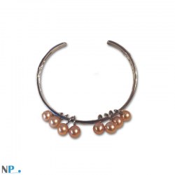 Braccialetto in Argento 925 rodiato con 8 perle d'acqua dolce rosa pesca 7-8 mm AAA