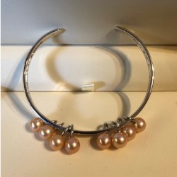 Braccialetto in Argento 925 rodiato con 8 perle d'acqua dolce rosa pesca 7-8 mm AAA