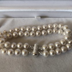 Braccialetto a doppio filo 18 cm Perle d'acqua dolce 6-7 mm bianche AA+ Argento 925