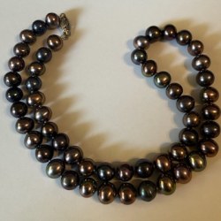 Collana 45 cm di perle di coltura d'acqua dolce da 7-8 mm, nere AAA