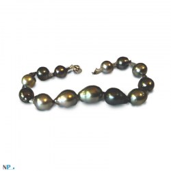 Braccialetto composto con perle di Tahiti nere da 8,5-11 mm Barocche