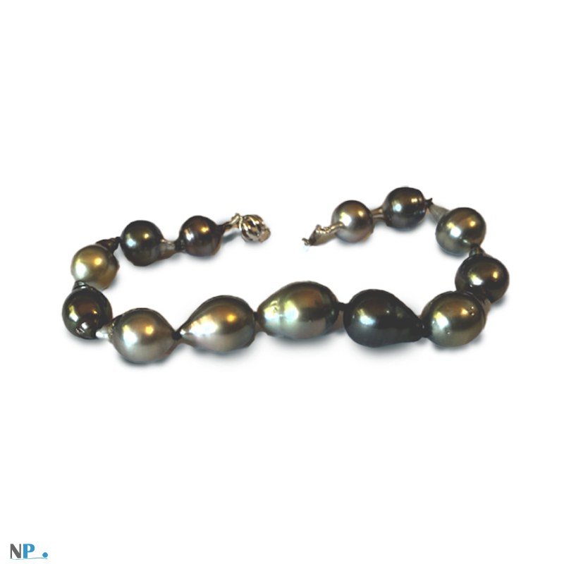 Braccialetto composto con perle di Tahiti nere da 8,5-11 mm Barocche