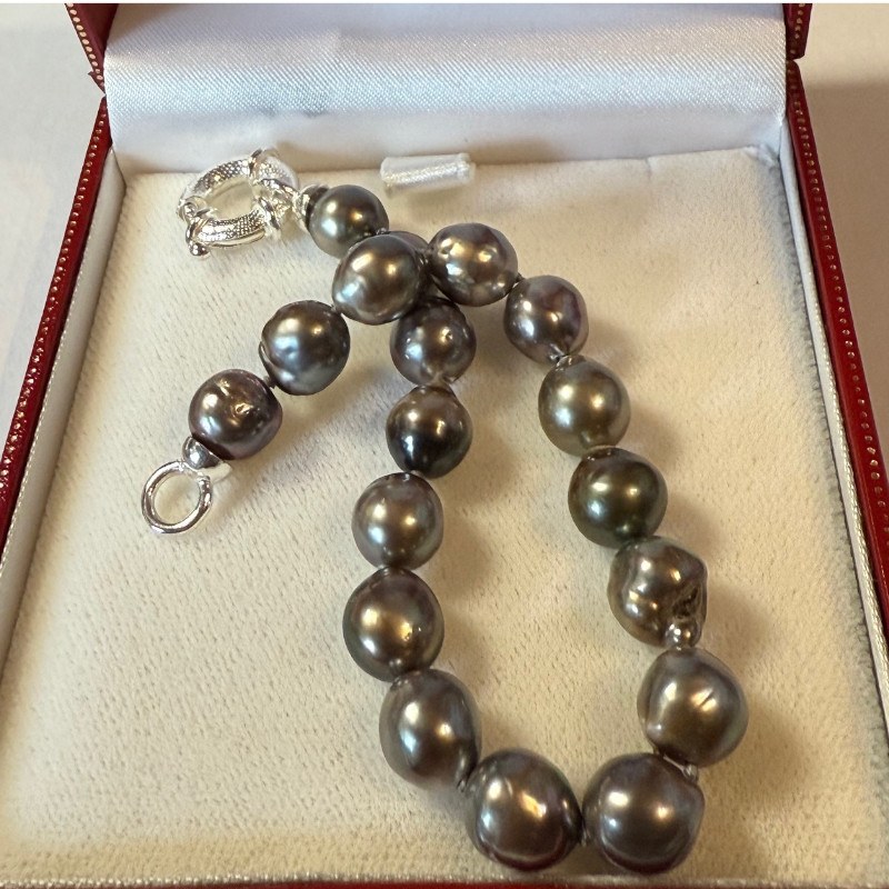 Braccialetto 19 cm con perle di Tahiti nere da 8-9 mm Barocche