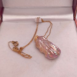 Pendente e catenina in placcato oro rosa con perla d'acqua dolce 14x29 mm lavanda